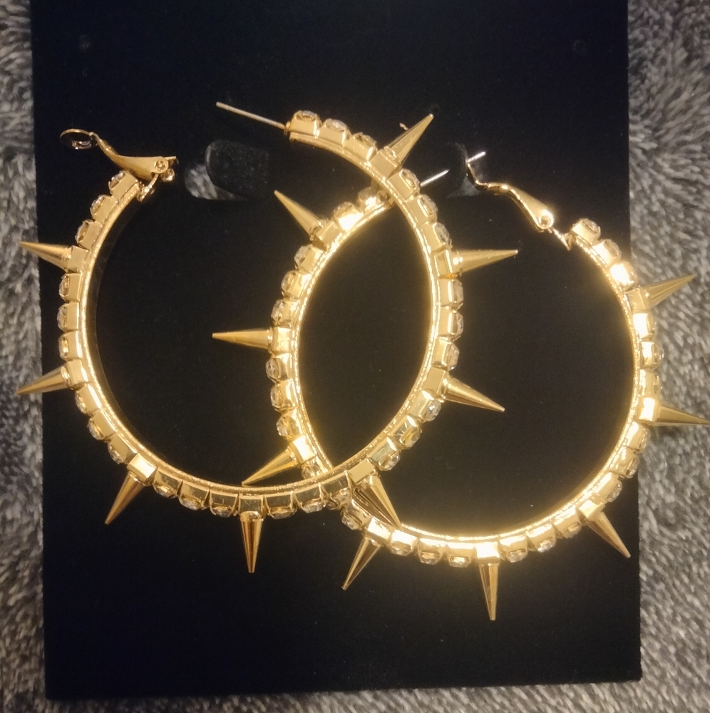 Gold Clear Rhinestone Spike Earrings